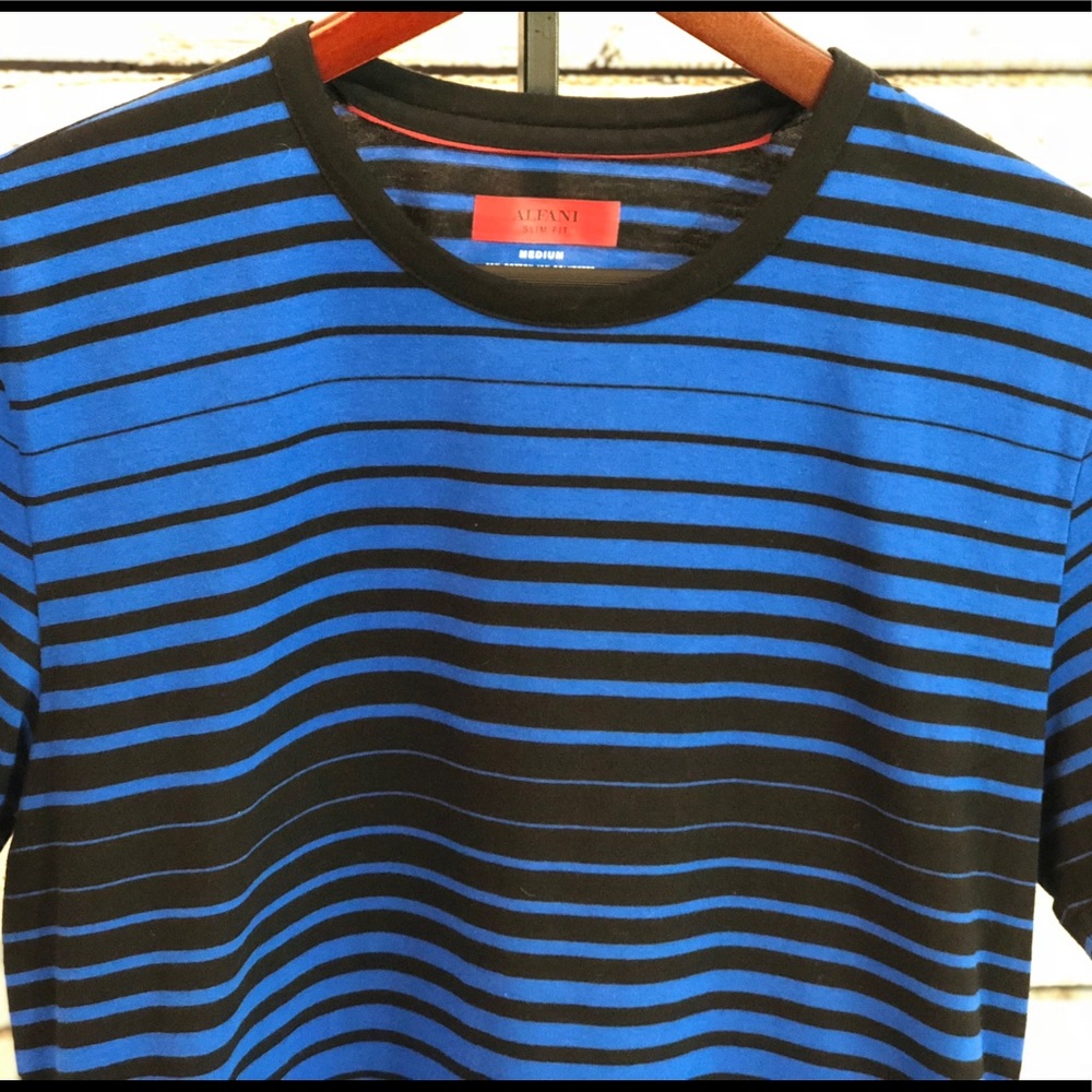 Alfani Black & Blue Striped Slim Fit Shirt